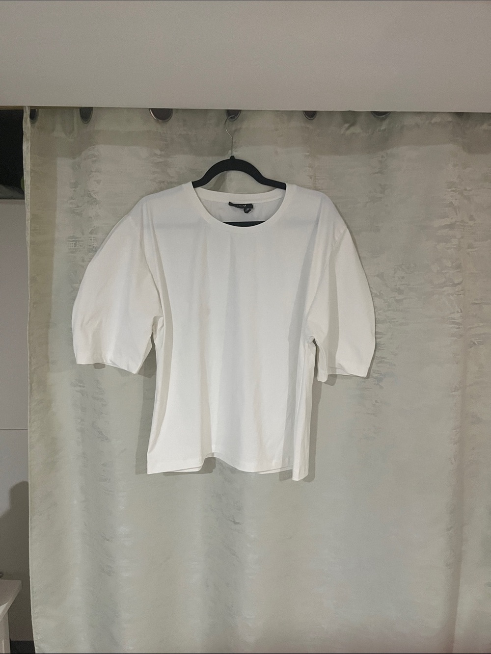 DKNY White Puff Sleeve Crewneck Top